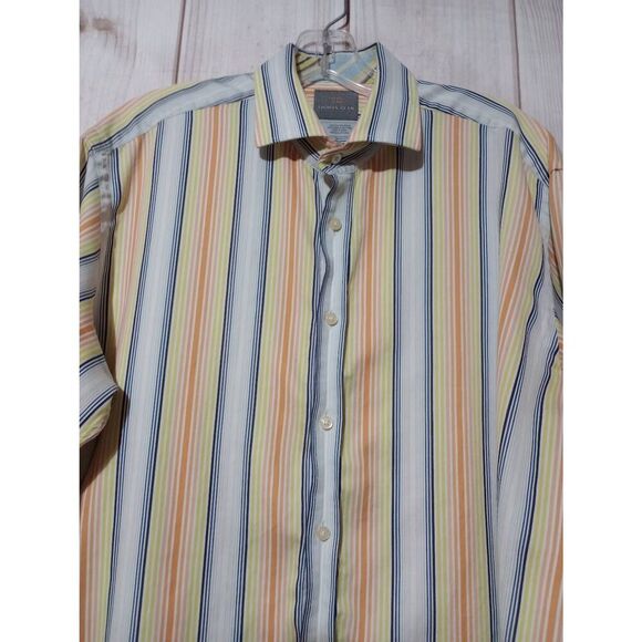 Thomas Dean Shirt Men's Large Yellow Orange Striped Long Sleeve Button Front - Picture 3 of 8